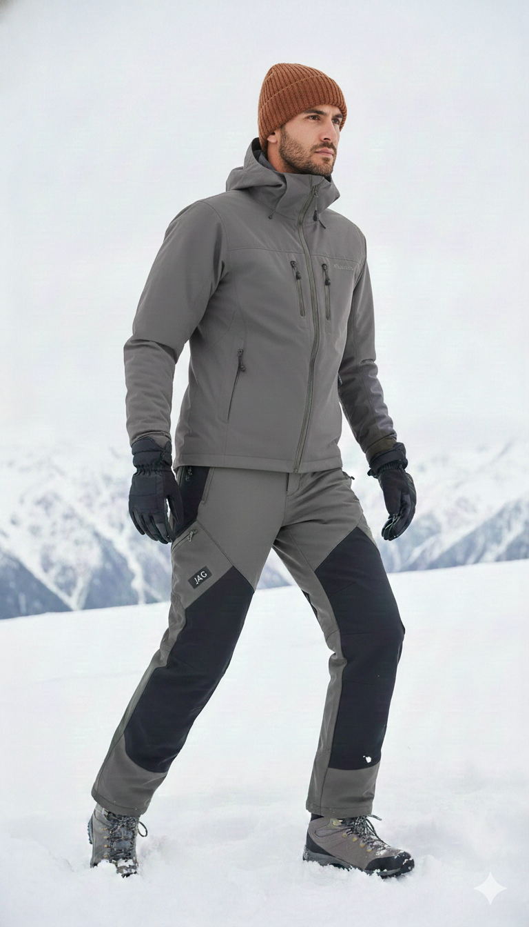 JAG Mt. Kailash Series Trekking & Hiking Pants | Snow Proof | Fleece Inside | Unisex Design | Bonded Fleeced Fabric | Snow Trekking Pants | Triple Layered Fabric | Grey Black