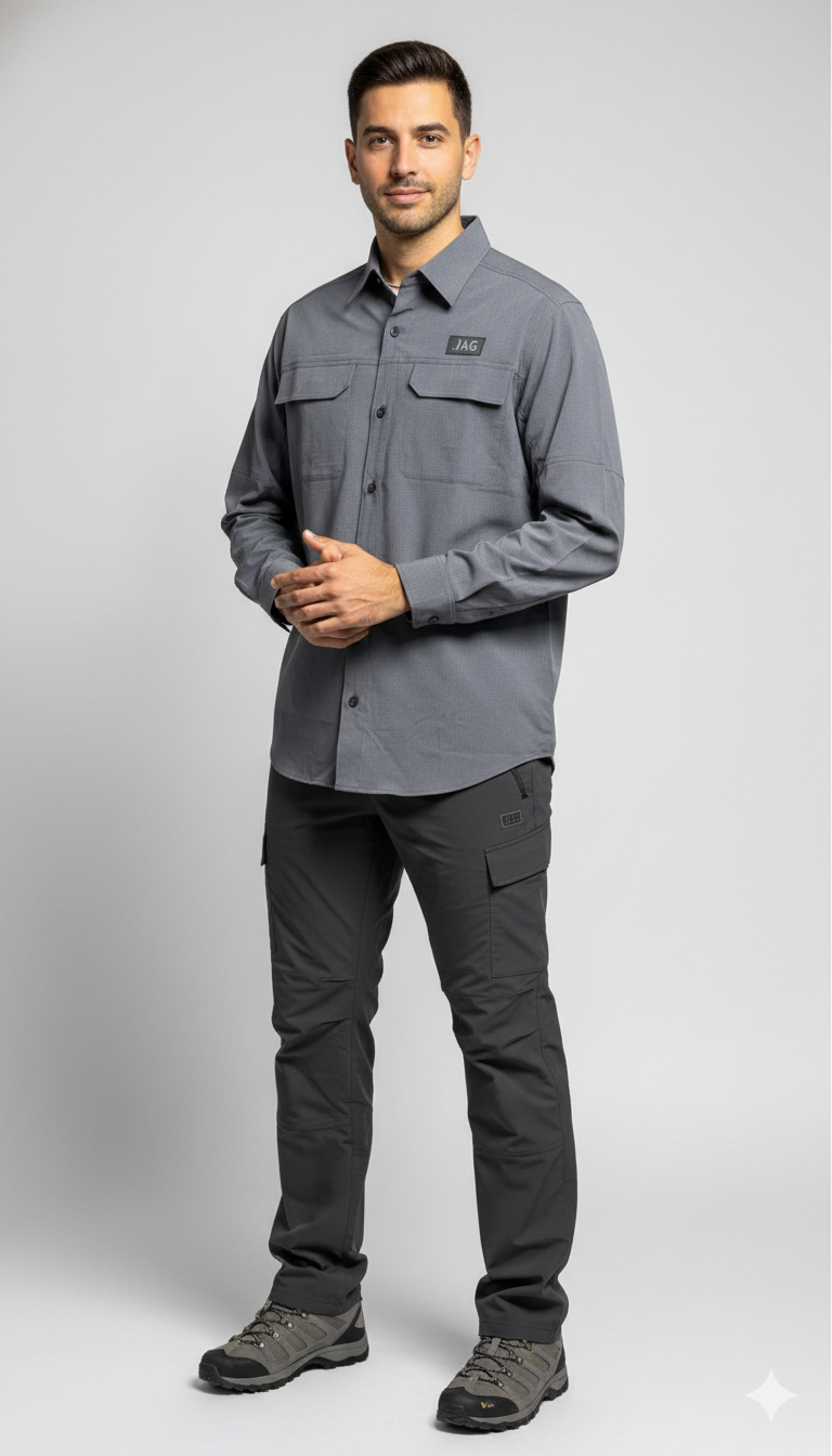JAG Air - Wave Pro Travel Shirt | Hiking Shirt | Safari Shirt | Fully Stretchable | Full Sleeves Shirt | 2 Pocket Design | Steel Grey