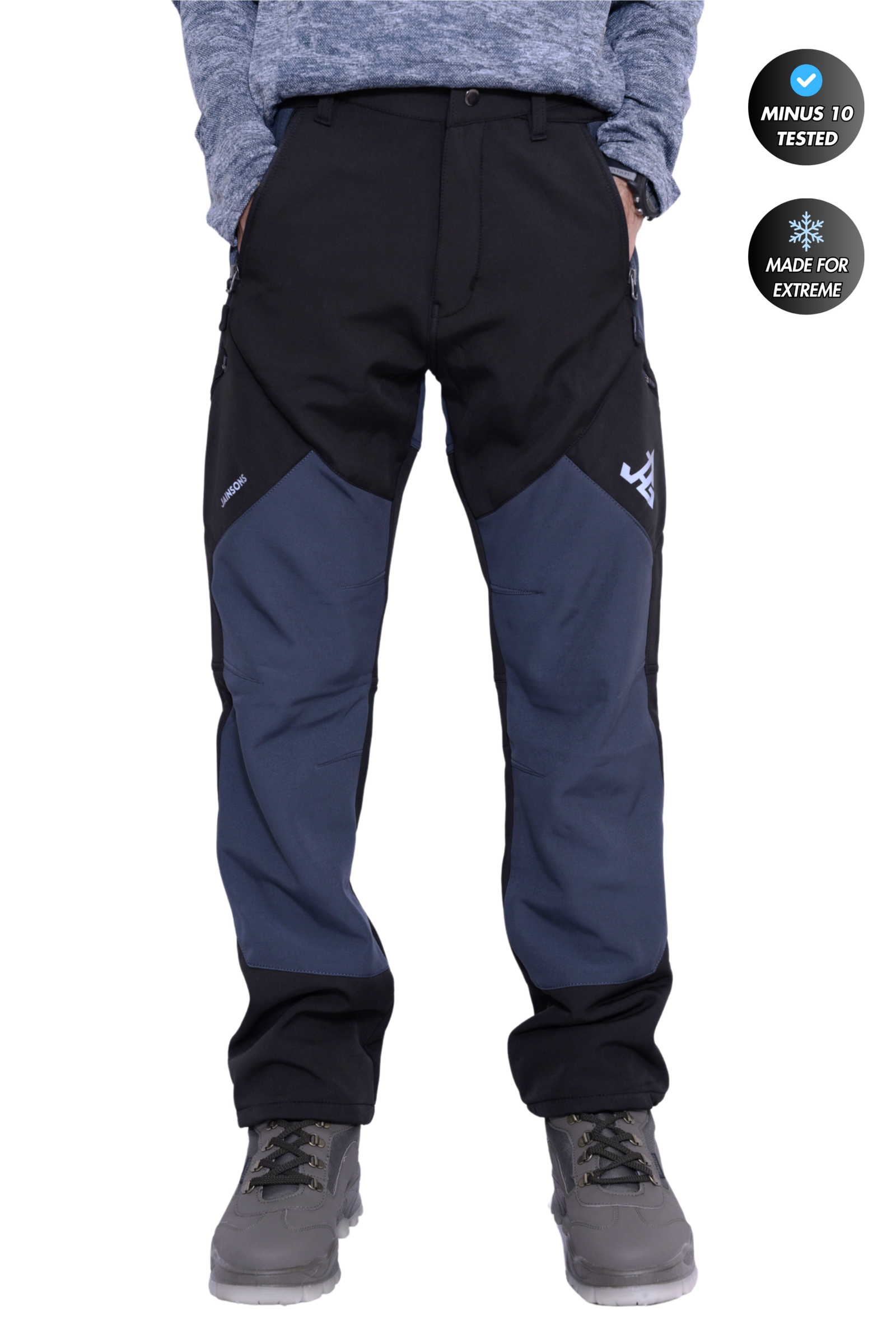 JAG Mt. Kailash Series Trekking & Hiking Pants | Snow Proof | Fleece Inside | Unisex Design | Bonded Fleeced Fabric | Snow Trekking Pants | Triple Layered Fabric | Black Grey