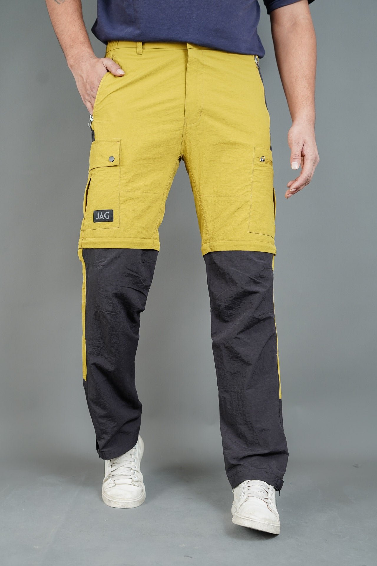 JAG TerraTrek Convertible Trekking Pant | Mustard Charcoal Combination | Bottom Zipper | Ultra Light Crush Fabric - Image 3