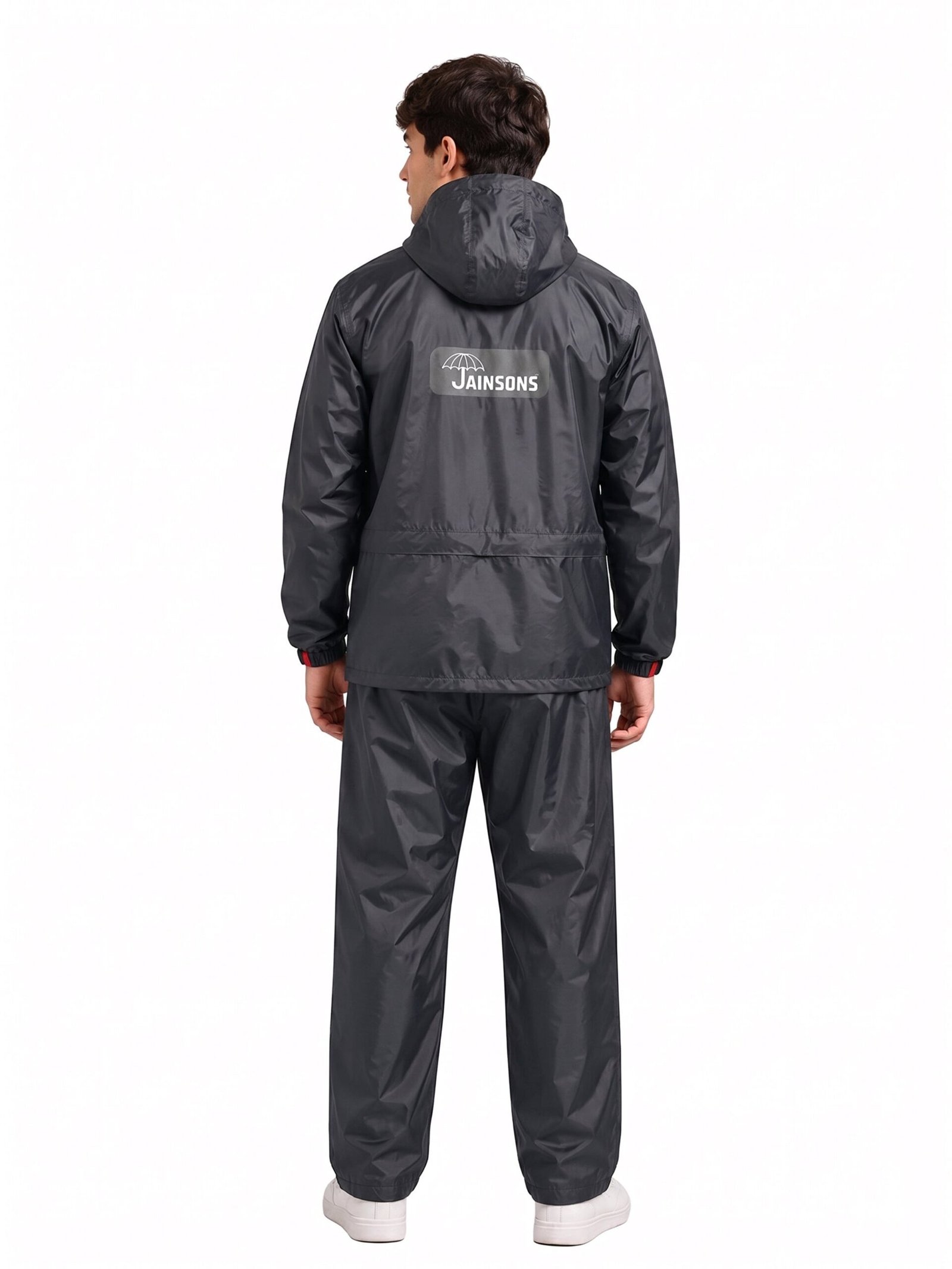 Jainsons Premium Men's Raincoat Set | Black & Red | Lightweight Waterproof Rain Suit with Hood & Carry Pouch - Image 2