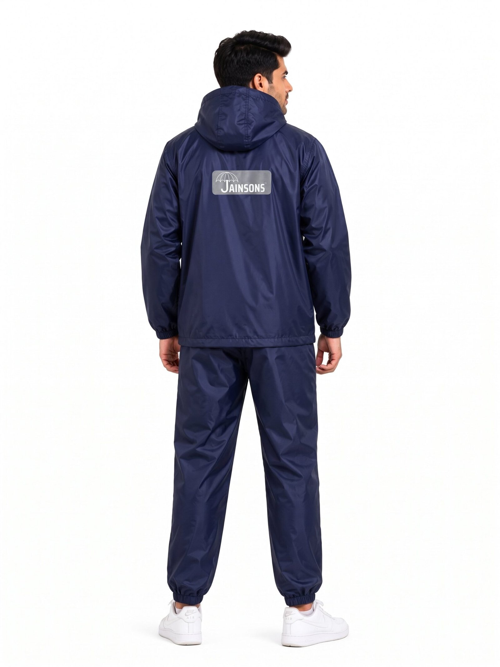 Jainsons Premium Men's Raincoat Set | Navy Blue | Waterproof Hooded Rain Suit with Jacket, Pants & Carry Pouch - Image 2