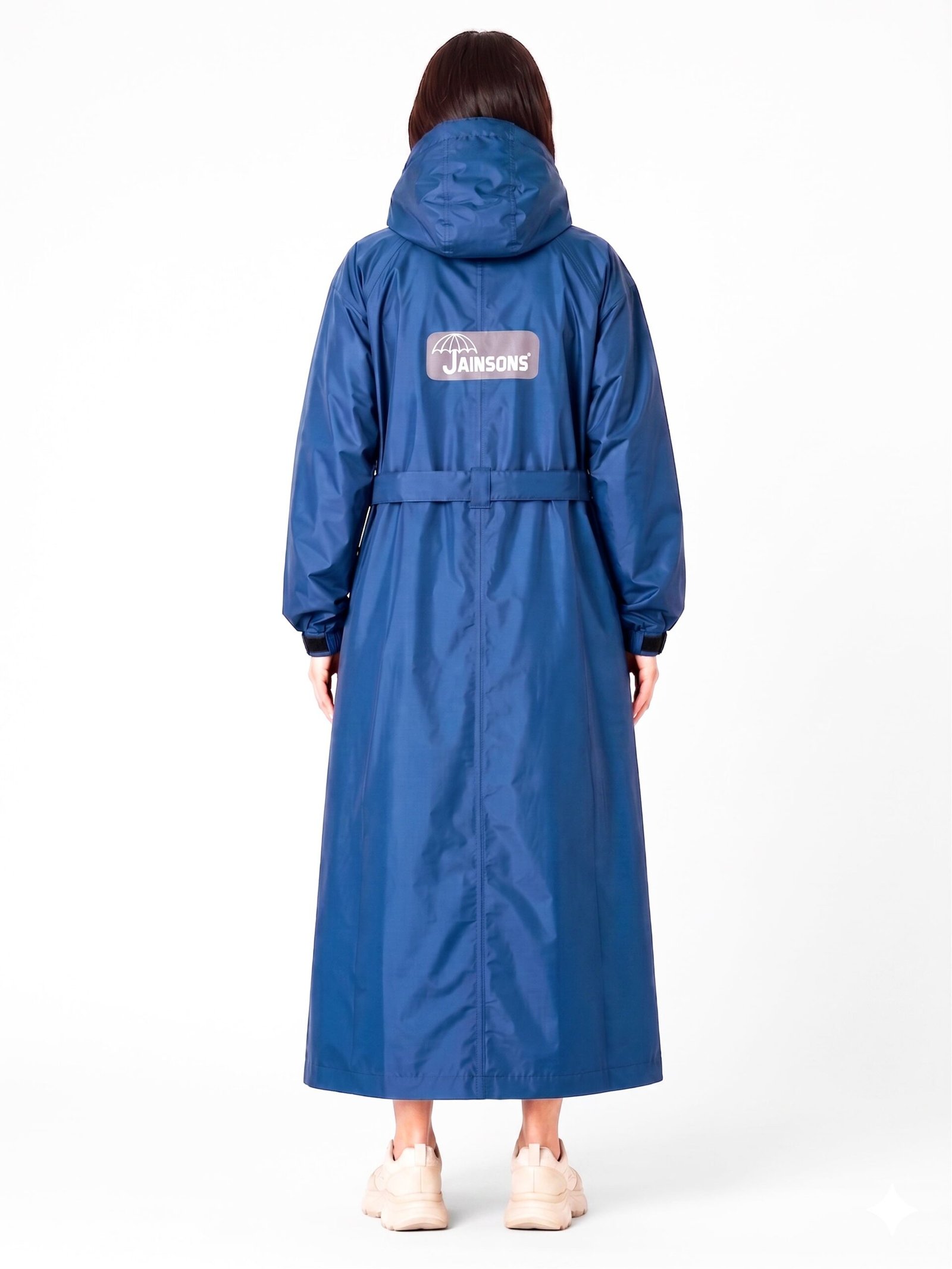 Jainsons Premium Women's Long Raincoat | Blue | Waterproof Hooded Rainwear with Belt & Carry Pouch - Image 2