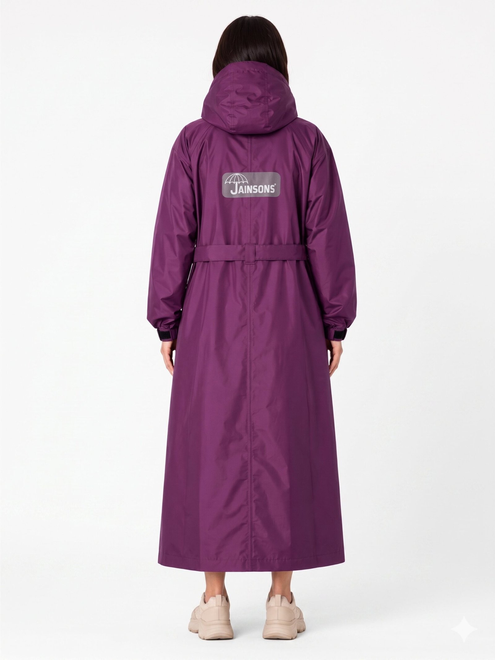 Jainsons Premium Women's Long Raincoat | Purple | Waterproof Hooded Rainwear with Belt & Carry Pouch - Image 2