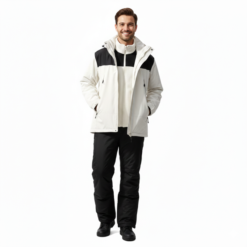 JAG Polar Pro Double Jacket | Fleece Jacket with Windcheater | All Weather | 3 in 1 | Pearl White