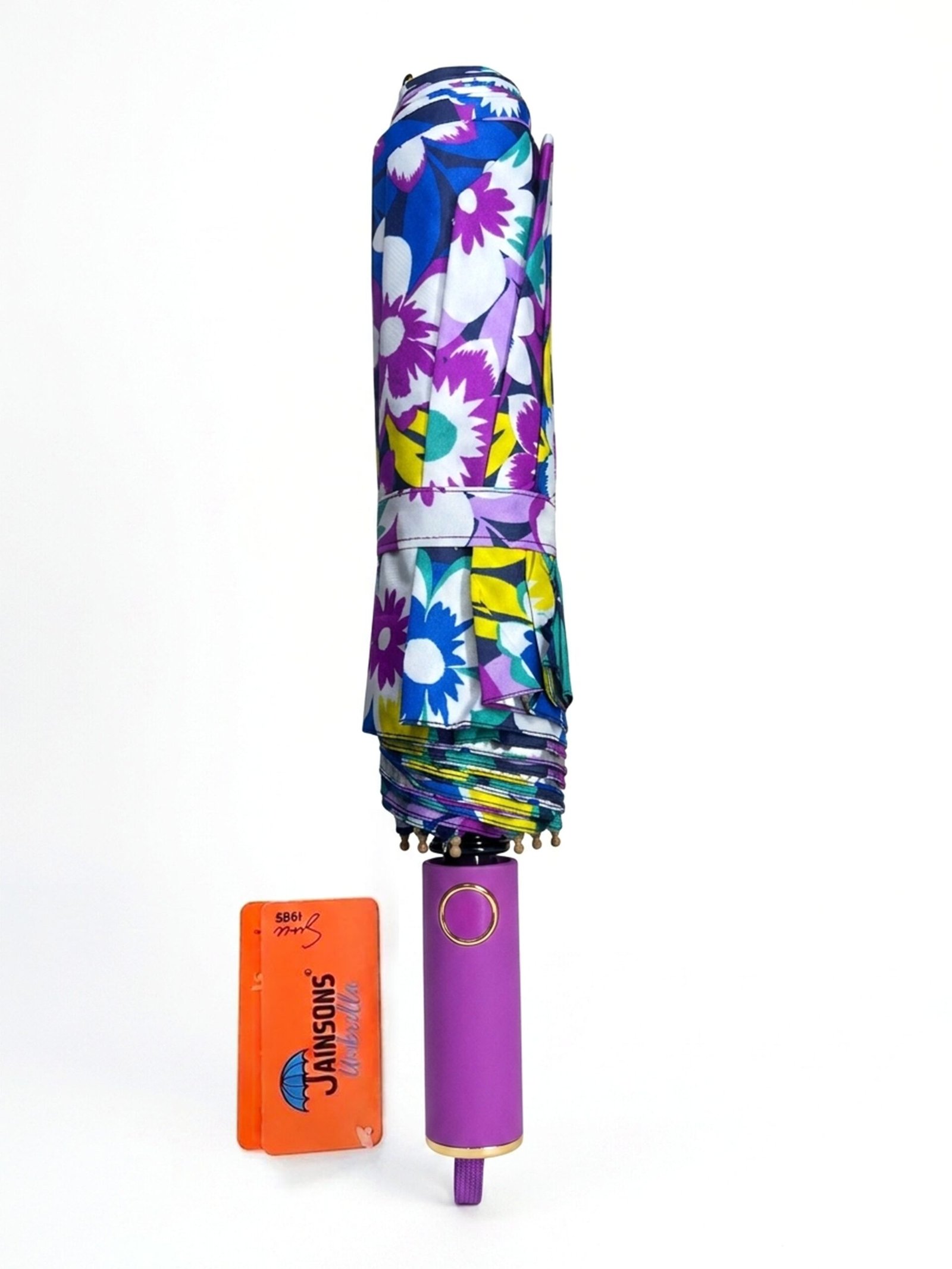 Jainsons Bloom X4 Umbrella | 2 Fold Umbrella | Silver Print | Flora 6 - Image 3