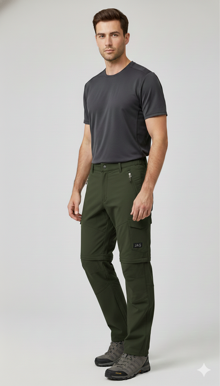 JAG Discovery Series | Quick Dry Convertible Trekking, Hiking & Travel Pants | Breathable Fabric | Stretchable Fabric | Unisex Design | Olive Green