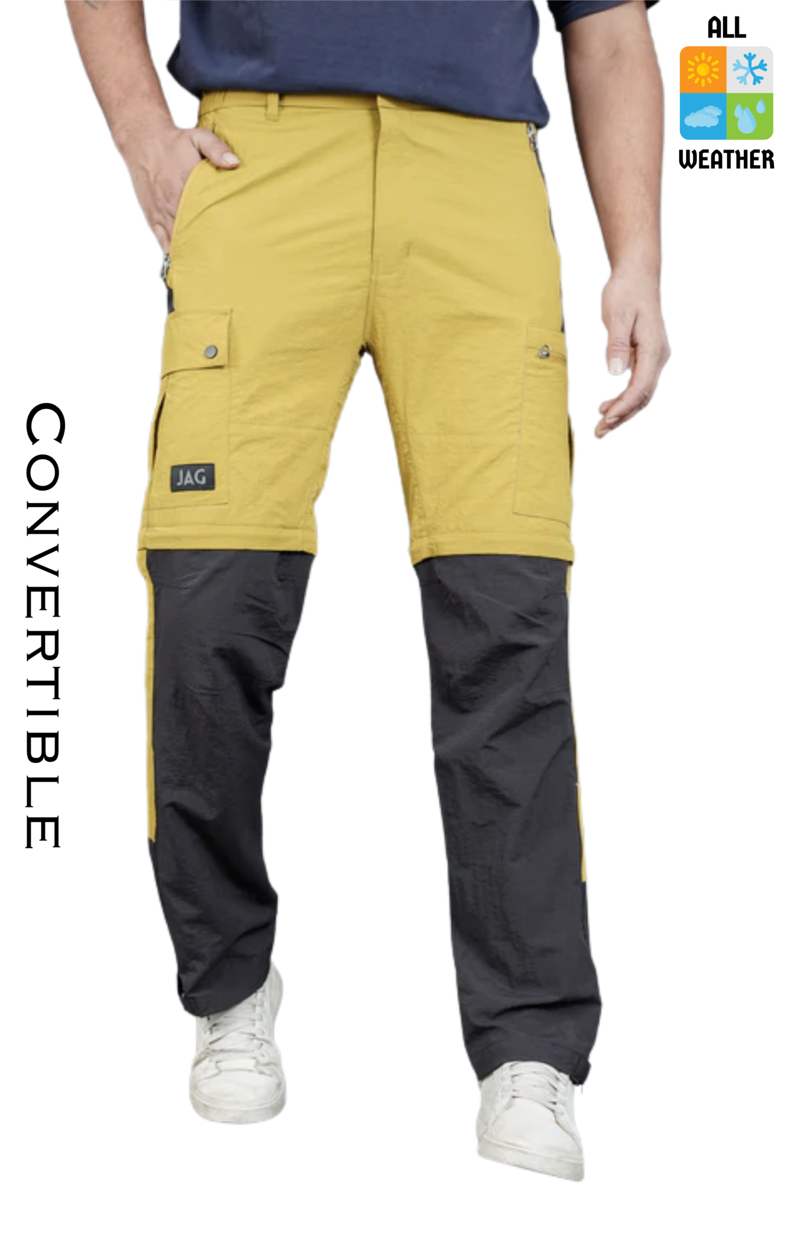 JAG TerraTrek Convertible Trekking Pant | Mustard Charcoal Combination | Bottom Zipper | Ultra Light Crush Fabric - Image 2
